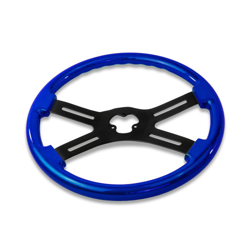 18'' BLUE WOOD STEERING WHEEL WITH 4 BLACK SPOKES