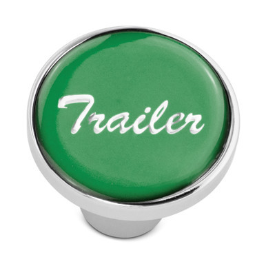 TRAILER" CHROME SCREW-ON AIR VALVE KNOB W/ GLOSSY STICKER - GREEN