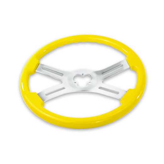 18'' YELLOW WOOD STEERING WHEEL WITH 4 CHROME SPOKES