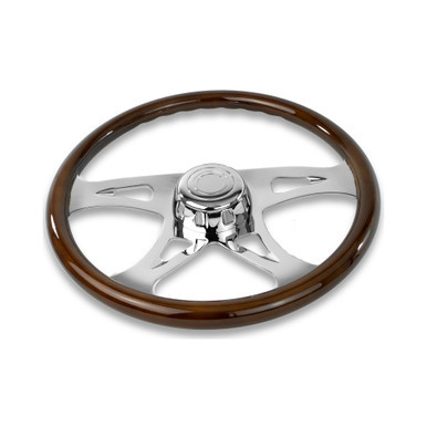 18'' WOOD STEERING WHEEL WITH CHROME VIBRANT DESIGN SPOKES