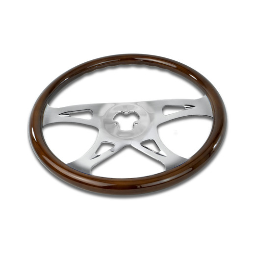 18'' WOOD STEERING WHEEL WITH CHROME VIBRANT DESIGN SPOKES