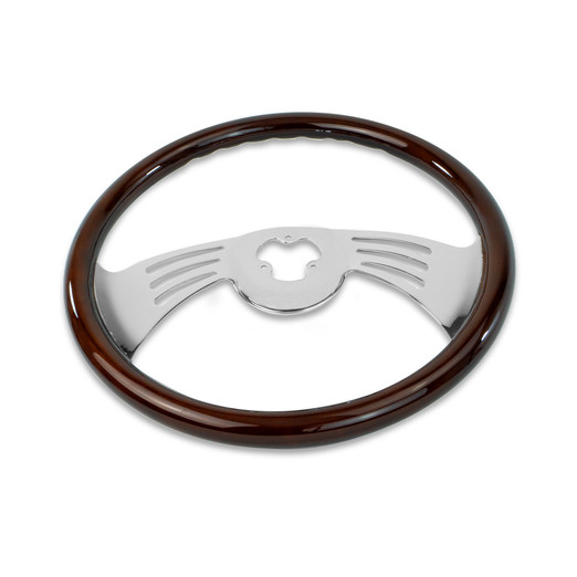 18'' MAHOGANY WOOD STEERING WHEEL WITH CHROME WING DESIGN SPOKES