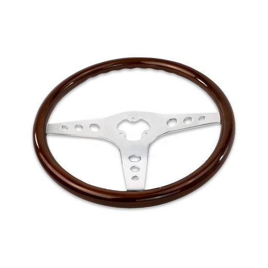 18'' WOOD STEERING WHEEL WITH CHROME CLASSIC STYLE 3 SPOKE