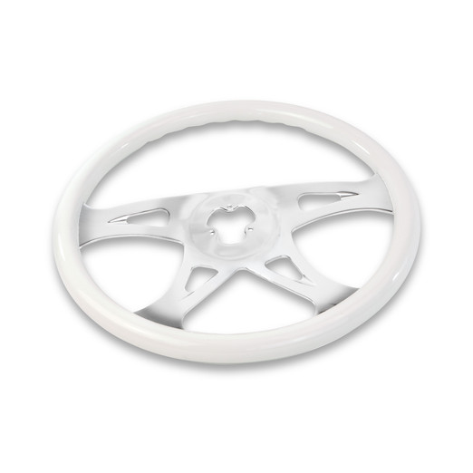 18'' WHITE WOOD STEERING WHEEL WITH CHROME VIBRANT DESIGN SPOKES