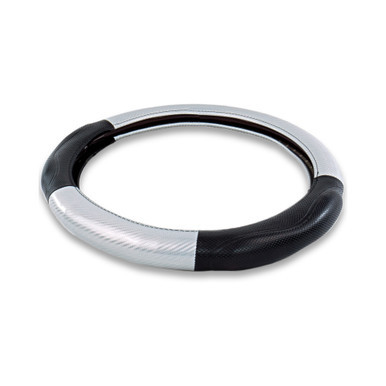 18" MEMORY FOAM CARBON FIBER STYLE STEERING WHEEL COVER - SILVER
