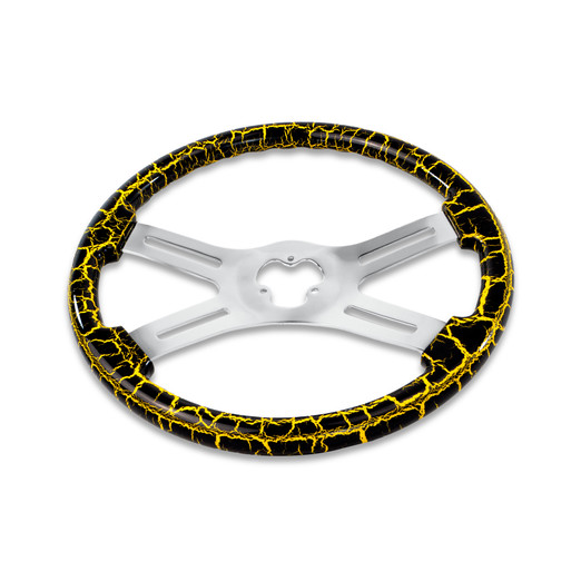 18" YELLOW LIGHTNING DESIGN WOOD STEERING WHEEL