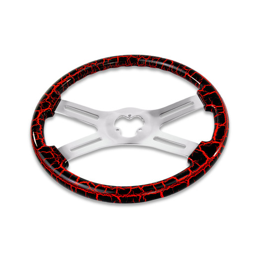 18" RED LIGHTNING DESIGN WOOD STEERING WHEEL