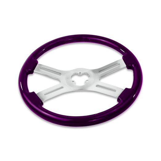 18'' PURPLE WOOD STEERING WHEEL WITH 4 CHROME SPOKES
