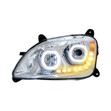 Fits Peterbilt 587/579 2012-2021 LED Headlight with Halo & Sequential Turn Signal, Chrome, Passenger Side