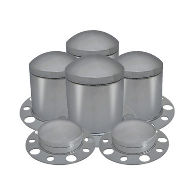 Round Chrome Steel Front & Rear Axle Cover Kit W/ 33mm Push On Lug Nut Covers