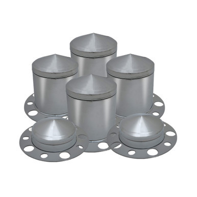 Pointed Chrome Steel Front & Rear Axle Cover Kit W/ 33mm Push On Lug Nut Covers