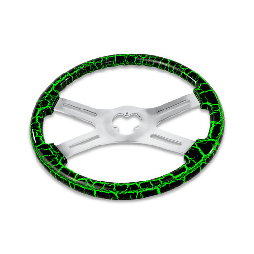 18" GREEN LIGHTNING DESIGN WOOD STEERING WHEEL - NO HUB