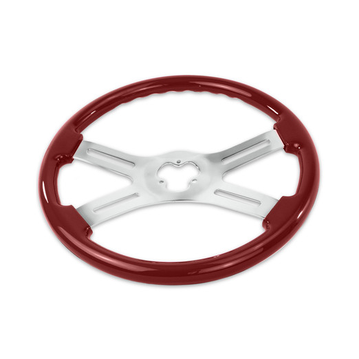 18'' MAROON WOOD STEERING WHEEL WITH 4 CHROME SPOKES