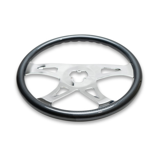 18'' CARBON FIBER WOOD STEERING WHEEL WITH CHROME VIBRANT DESIGN SPOKES