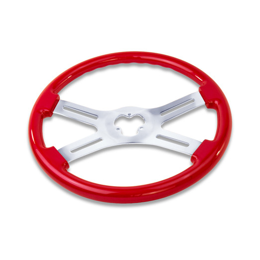 16'' RED WOOD STEERING WHEEL WITH 4 CHROME SPOKES