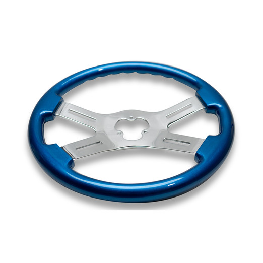 16'' BLUE WOOD STEERING WHEEL WITH 4 CHROME SPOKES