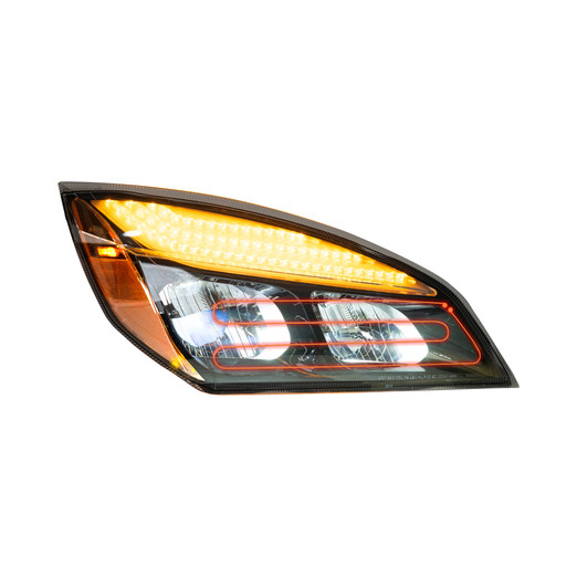 FL Cascadia 2018+ LED Headlight w/ Heated Lens Black (Passenger)