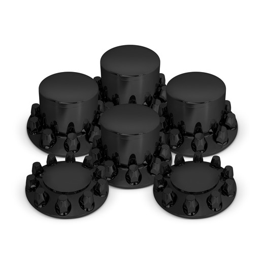 Round Matte Black Front & Rear Axle Cover Kit W/ 33mm Threaded Lug Nut Covers