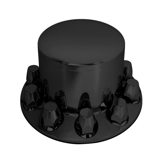 BLACK REAR AXLE COVER W/REMOVABLE CAP & 10-33MM SCREW ON LUG NUTS