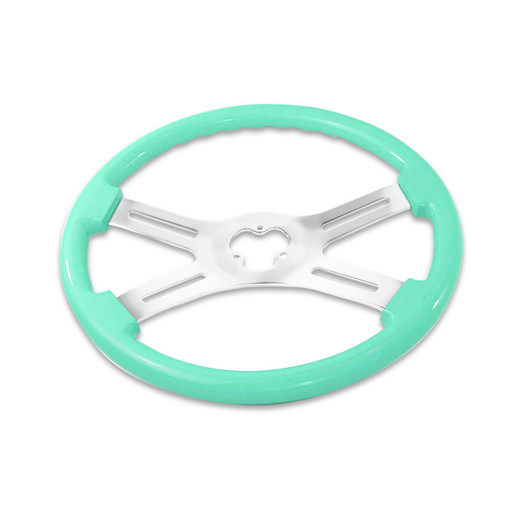 18'' TURQUOISE  WOOD STEERING WHEEL WITH 4 CHROME SPOKES