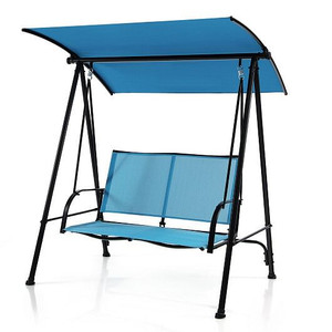 2-Seat Outdoor Canopy Swing with Comfortable Fabric Seat and Heavy-duty Metal Frame-Navy - Color: N D681-NP10403NY 2-Seat Outdoor Canopy Swing with Comfortable Fabric Seat and Heavy-duty Metal Frame-Navy - Color: N D681-NP10403NY