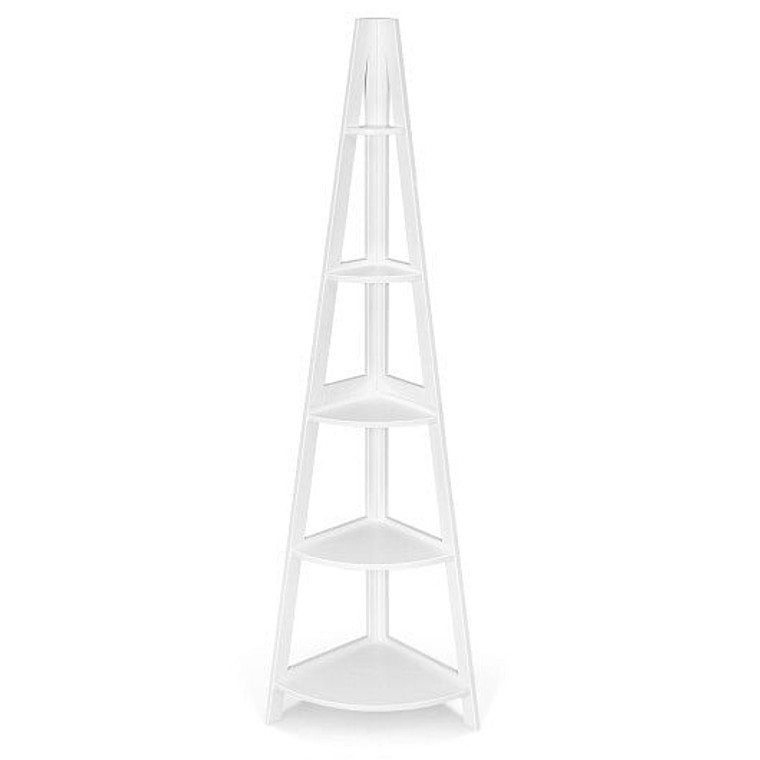 5-Tier Modern Corner Bookcase Shelf with Strong Wooden Frame-White - Color: White D681-HW66964WH