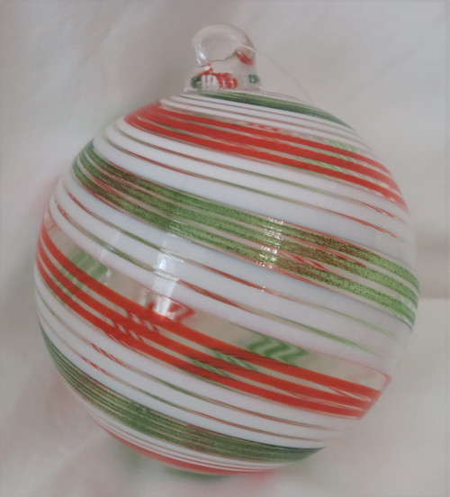 Tazza Candy Cane Ball Ornament - Red, White and Green Multi Stripe