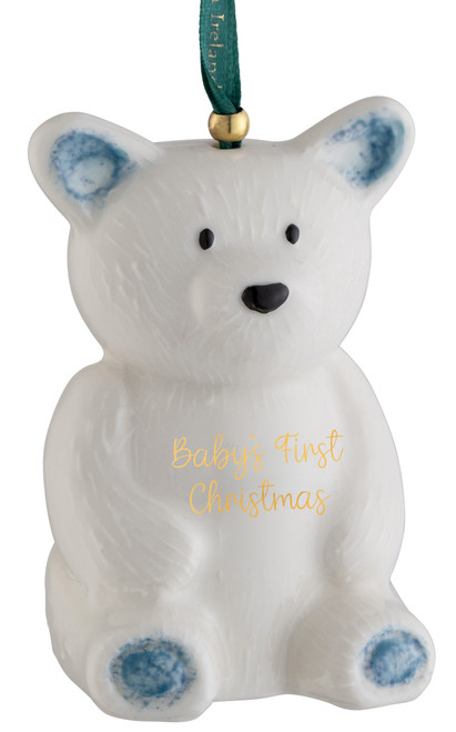 Belleek Baby's First Christmas Blue Teddy Bear Ornament - Not Dated