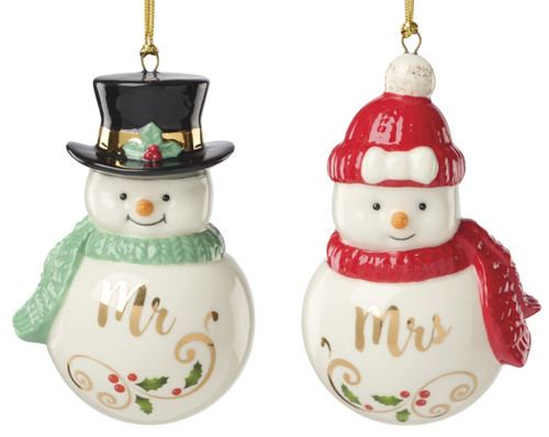 Lenox Mr & Mrs Snowman Ornament Set of 2