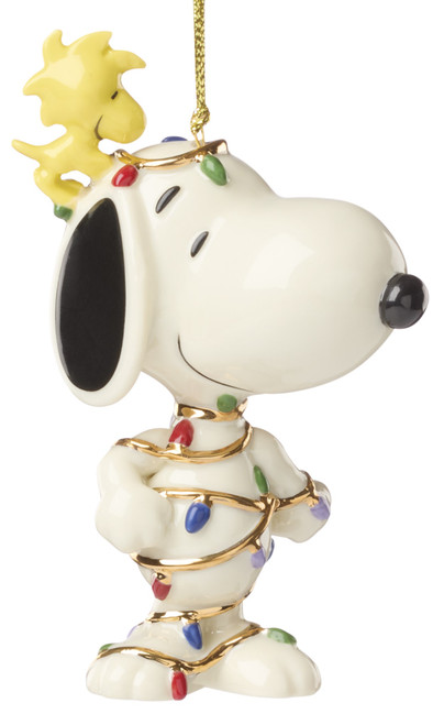 Lenox Peanuts Snoopy Tangled in Lights Ornament