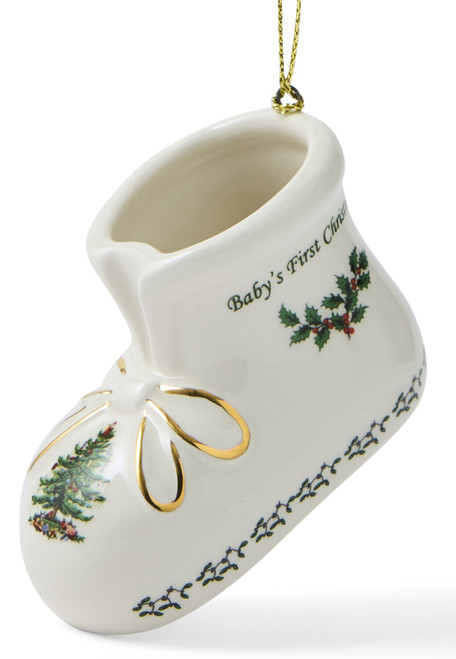 Spode Christmas Tree Baby's First Christmas Bootie Ornament 2026