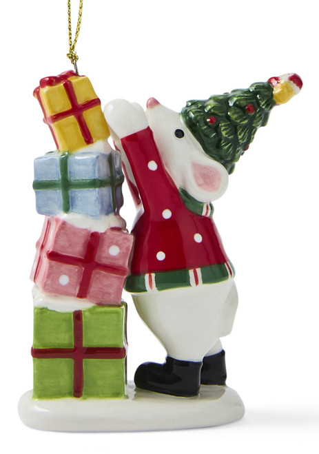 Spode Christmas Tree Mouse Knocking Over the Presents Ornament