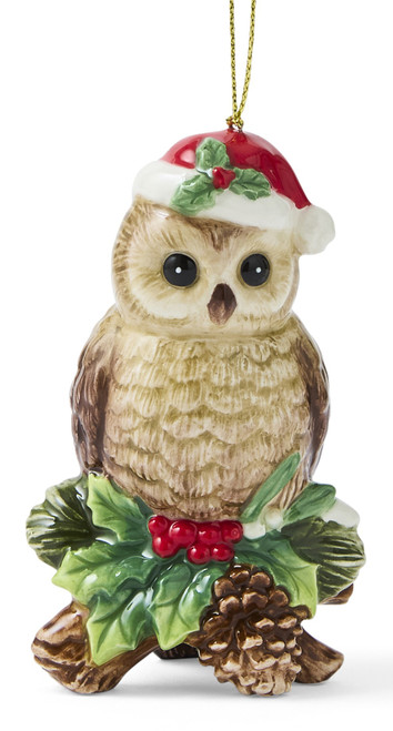 Spode Christmas Tree Owl with Santa Hat Ornament