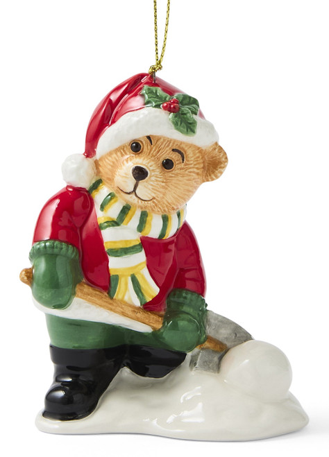 Spode Christmas Tree Teddy Bear Shovelling Snow Ornament