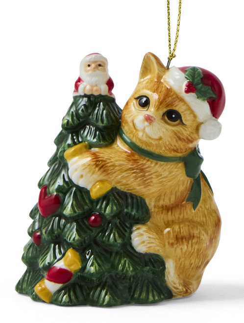 Spode Christmas Tree Cat Grabbing the Tree Ornament