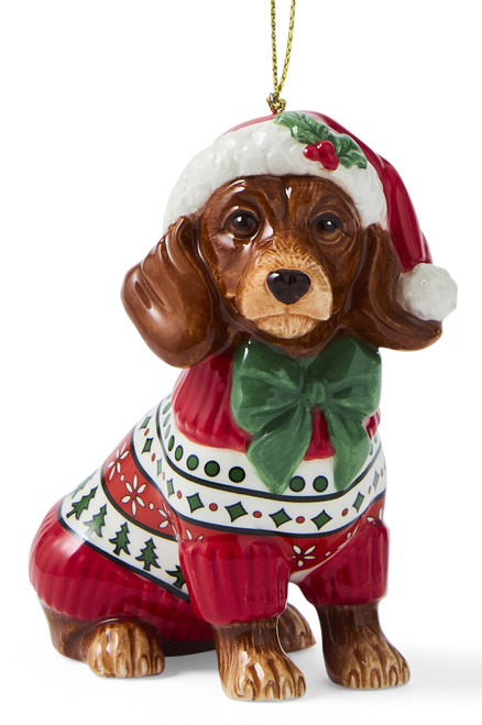 Spode Christmas Tree Dachshund Wearing Christmas Jumper Ornament