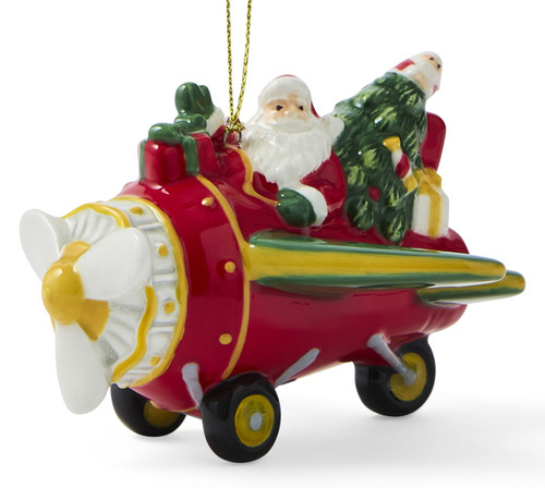 Spode Christmas Tree Santa Bring the Tree Home Airplane Ornament