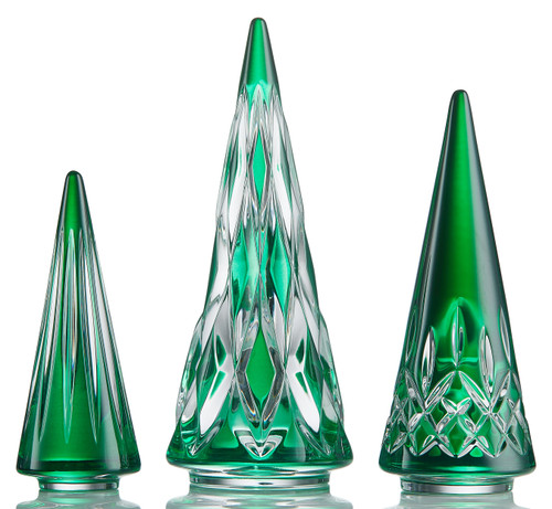 Waterford Green Standing Christmas Tree Figurine, Assorted Set of 3