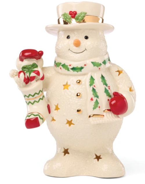 Lenox Happy Holly Days Snowman & Stocking Lit Figurine