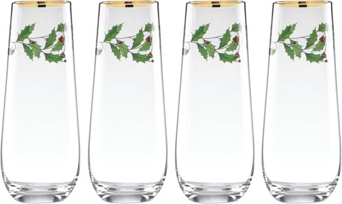 Lenox Holiday Stemless Flute Glasses, Set of 4