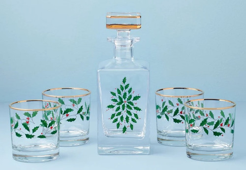 Lenox Holiday 5-Piece Decanter & Whiskey Glass Set