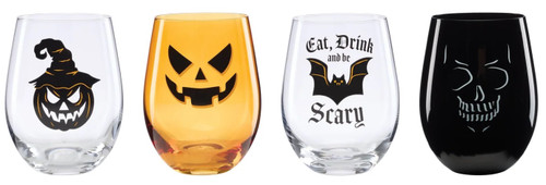 Oneida Vintro Halloween Stemless Wine Glasses, Set of 4