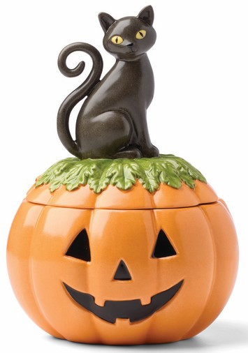 Lenox Haunted Halloween Cat on Pumpkin Covered Candy Jar