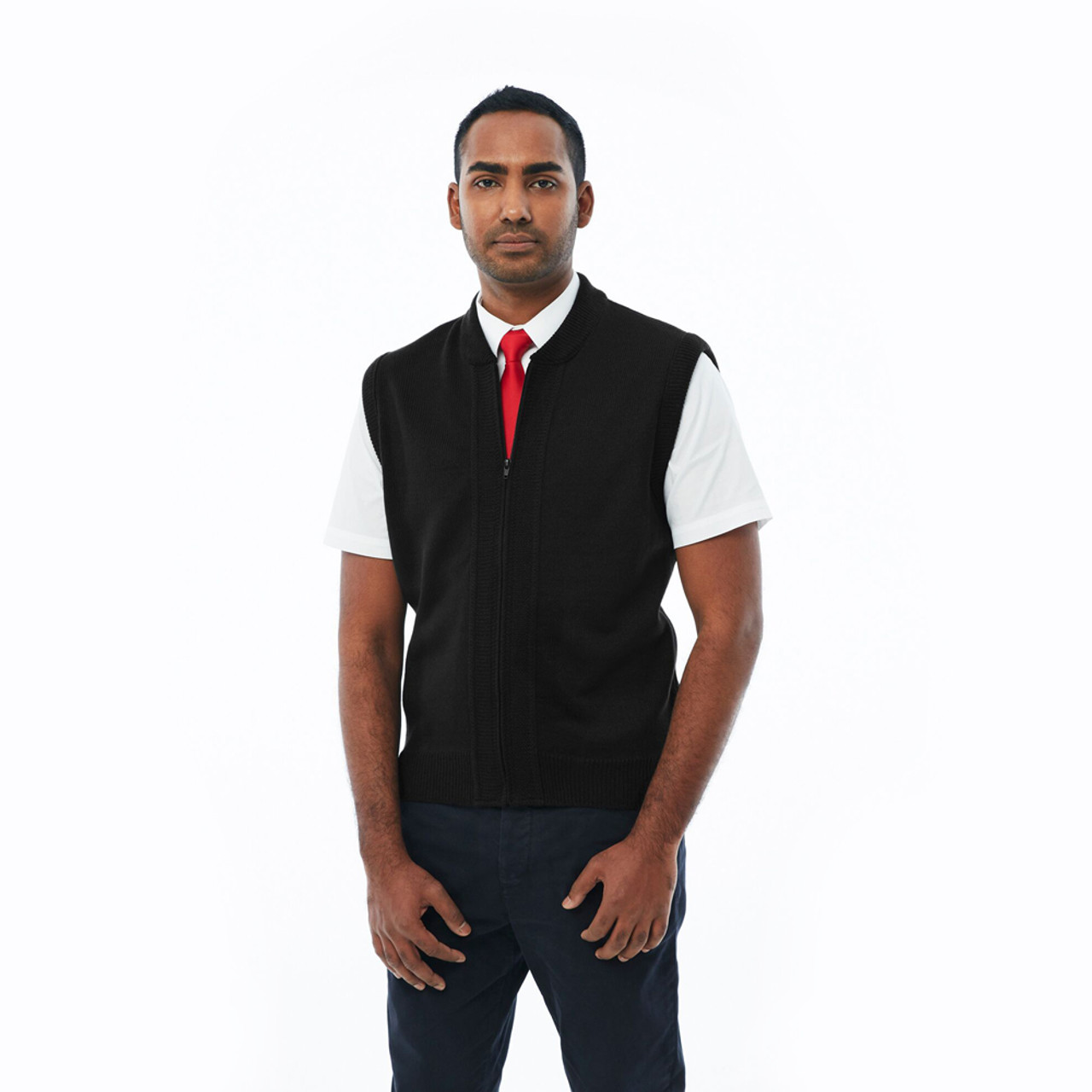 Cobmex Men's Full Front Zip Vest with Seed Stitch Placket - Vest