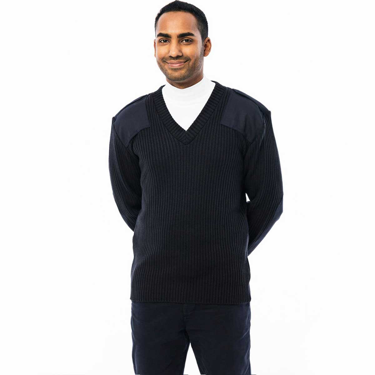 Men's Commando Sweater V Neck Rib with Epaulets