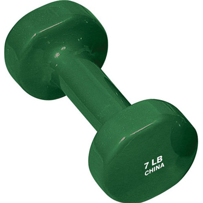 GREEN vinyl covered dumbell - 7 lbs