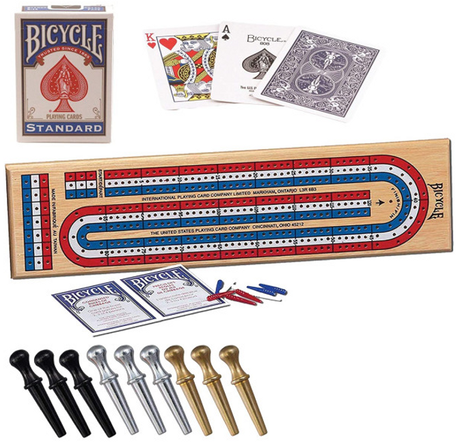 Bicycle 3-Lane Wooden Cribbage Board Set w/Metal Peg & Card (CB5)