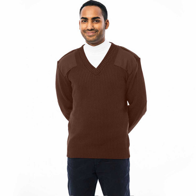 Men's Commando Sweater V Neck Rib with Epaulets