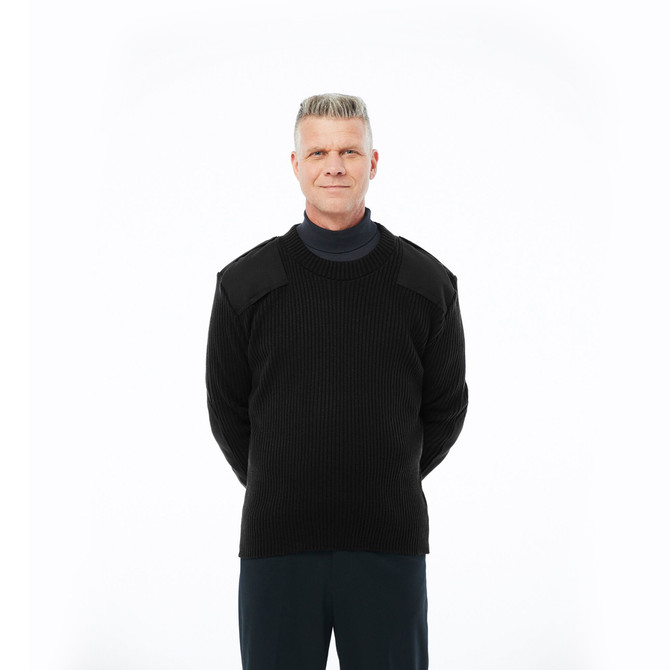 Cobmex Men's Crew Neck Rib Commando Sweater with Velcro Epaulettes (CX-8083)