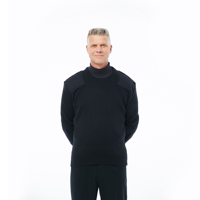 Cobmex Men's Crew Neck Rib Commando Sweater with Velcro Epaulettes (CX-8083)
